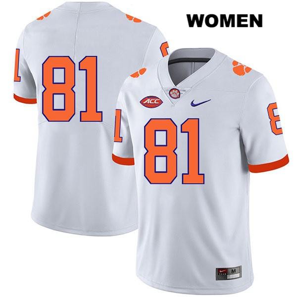 Women's Clemson Tigers #81 Drew Swinney Stitched White Legend Authentic Nike No Name NCAA College Football Jersey FQT4046AB
